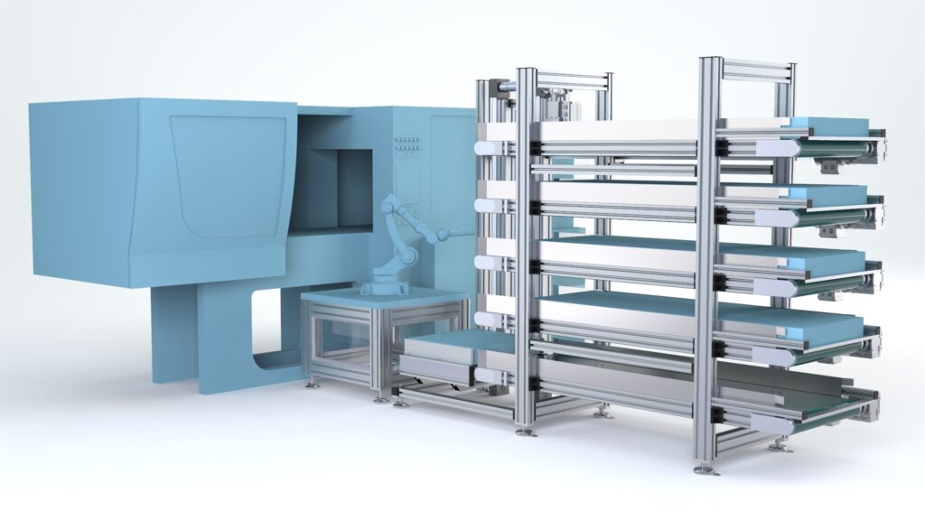 Mannlose Schicht dank individuellem Produktionspuffer durch Einsatz vom Etagenförderer