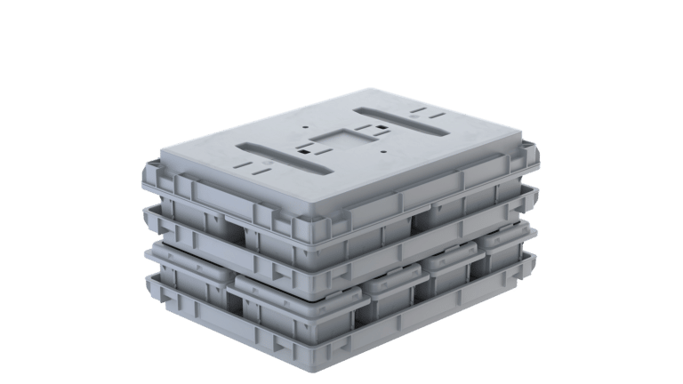 Tote package stacked with tray+inlay as lid