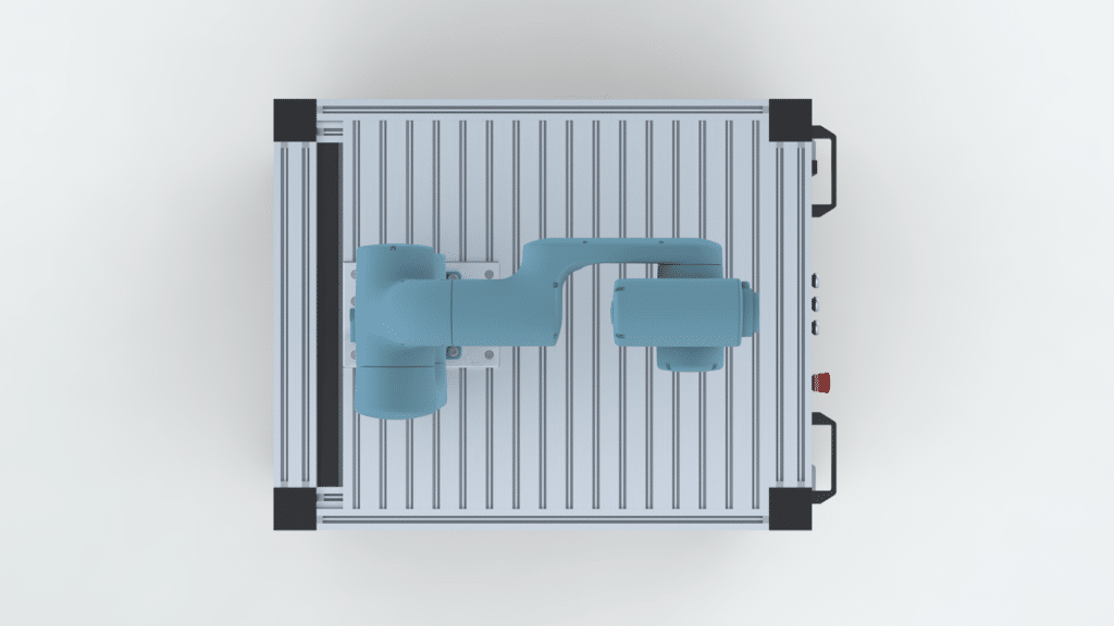 Ansicht von oben auf den Robotunits Cobot Unterbau einfach mit Fanuc Robot