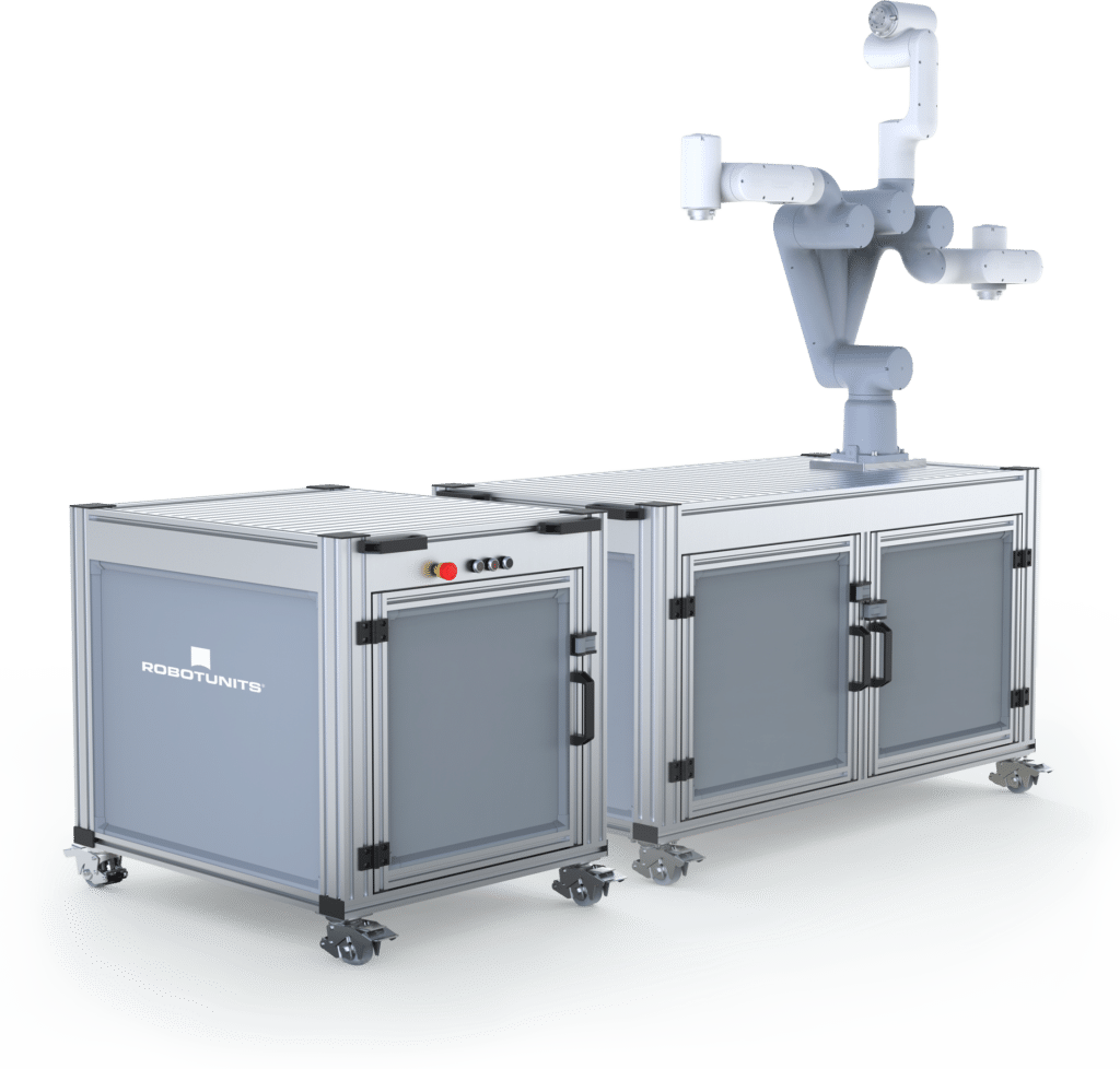 Cobot-Untergestell in verschiedenen Größen und Ausführungen mit Aluprofilen von Robotunits